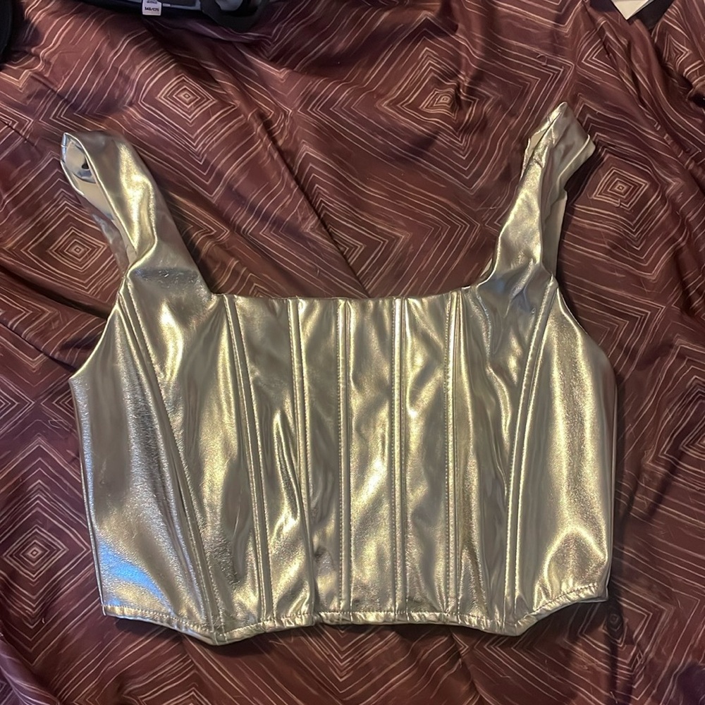 Fashion Nova Silver Metallic Corset Top